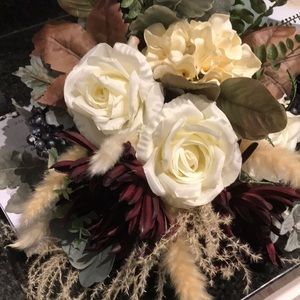 Hand Crafted Wedding Bouquet Dried Faux Silk Florals & Matching Bout FINAL SALE